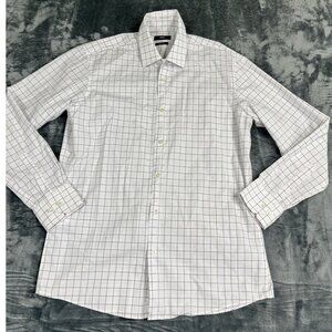 Hugo Boss Regular Fit Easy Iron Button-Up White Checkered Mens Shirt  15.5 32/33